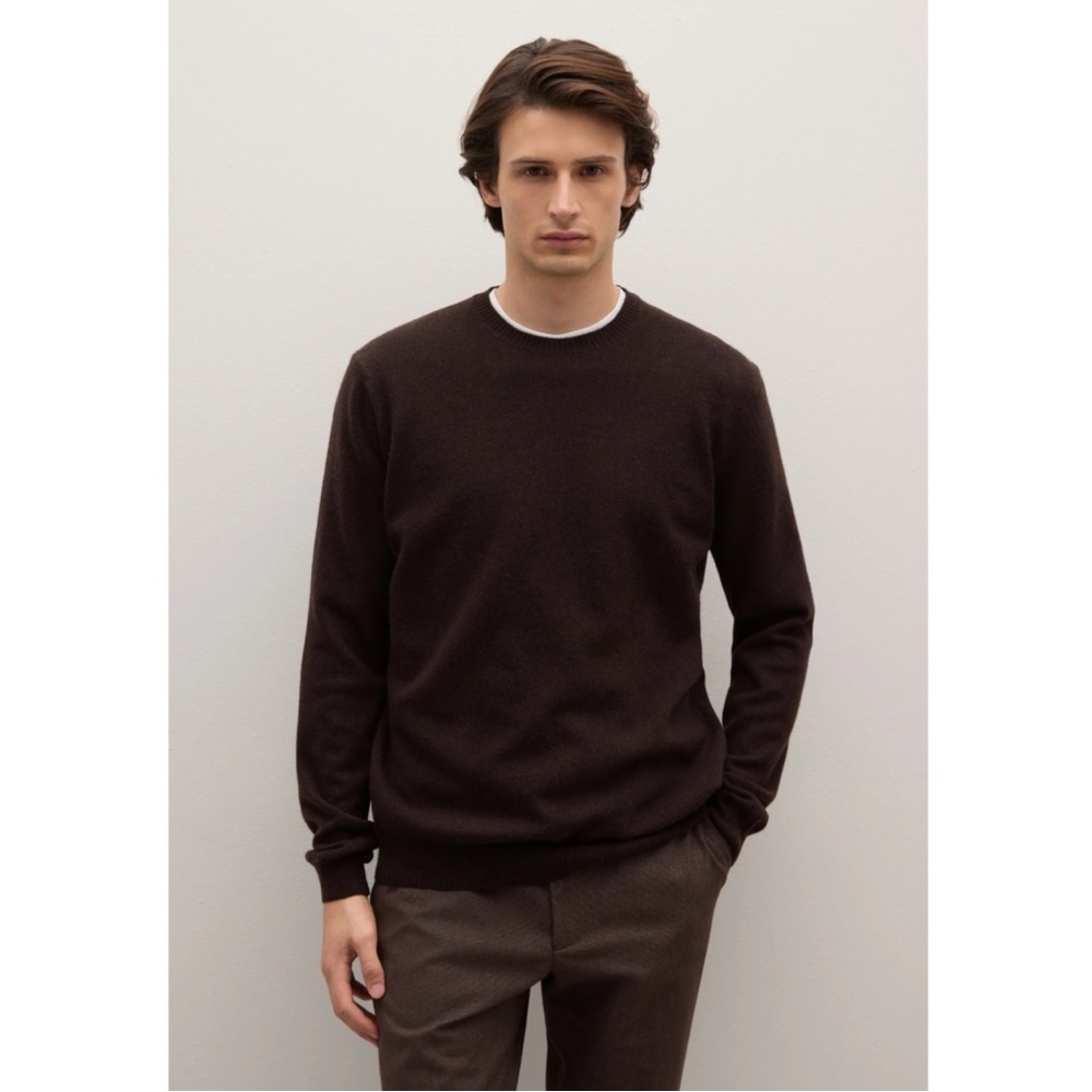 NWT Piombo Dark Brown 100% Extrafine Merino Wool Crewneck Sweater Mens L NEW